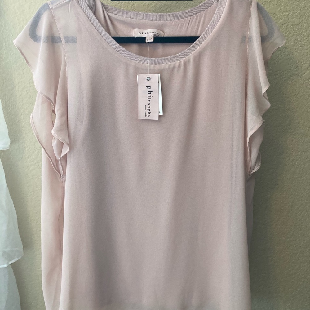 NWT philosophy ruffle sleeve top- blush pink  -L